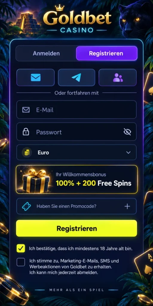 Schritt-für-Schritt-Registrierung bei Goldbet Casino